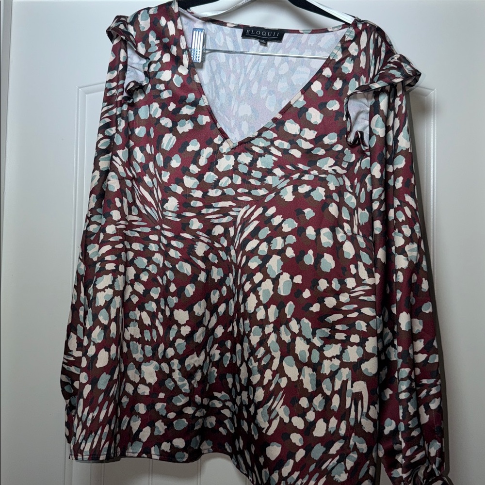 Eloquii Maroon and White Patterned Blouse